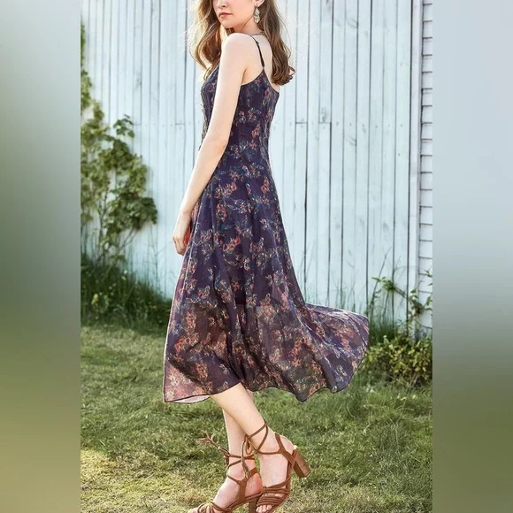 NWT - Women's Boho Floral Spaghetti Strap Maxi Dress - Dark Purple - Picture 4 of 5
